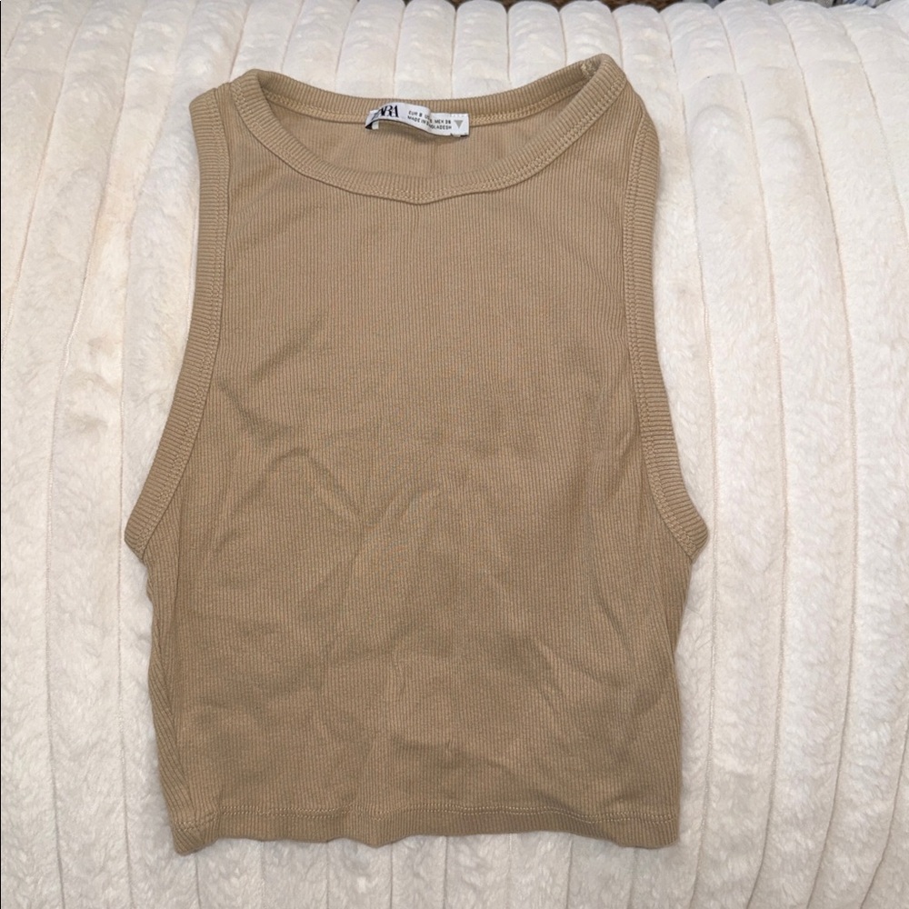 Zara Beige Sleeveless Ribbed Top